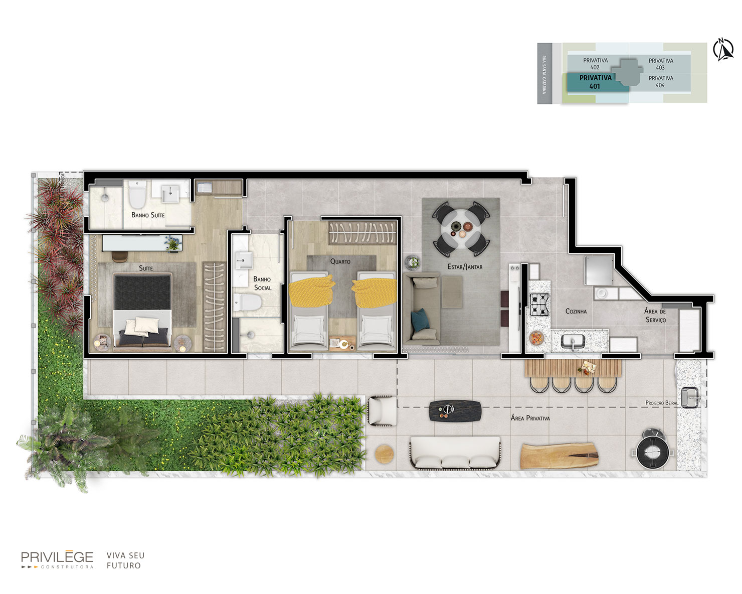 Apartamento garden com 2 quartos – 401