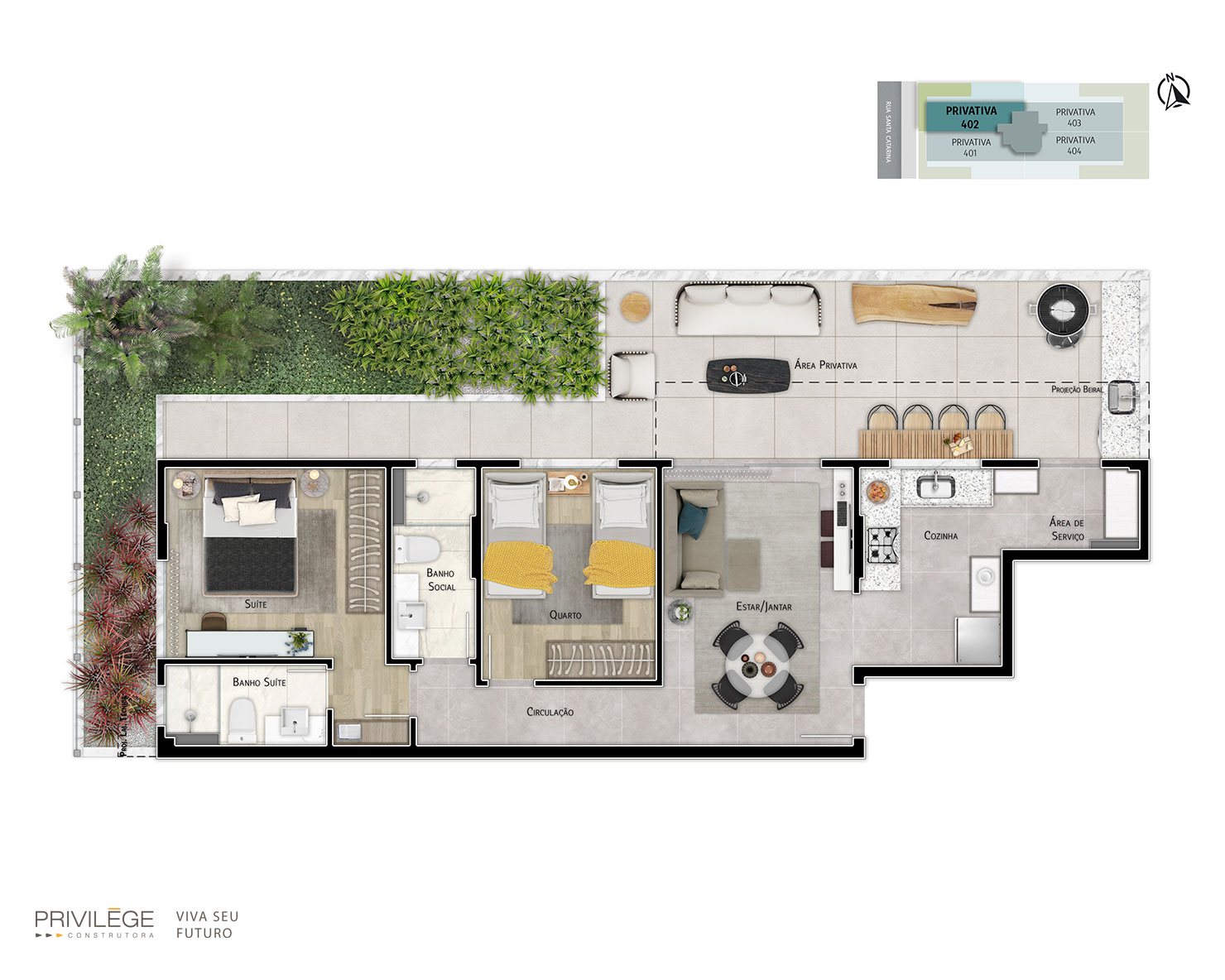 Apartamento garden com 2 quartos – 402