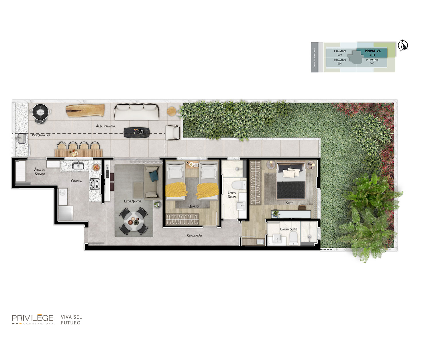 Apartamento garden com 2 quartos – 403