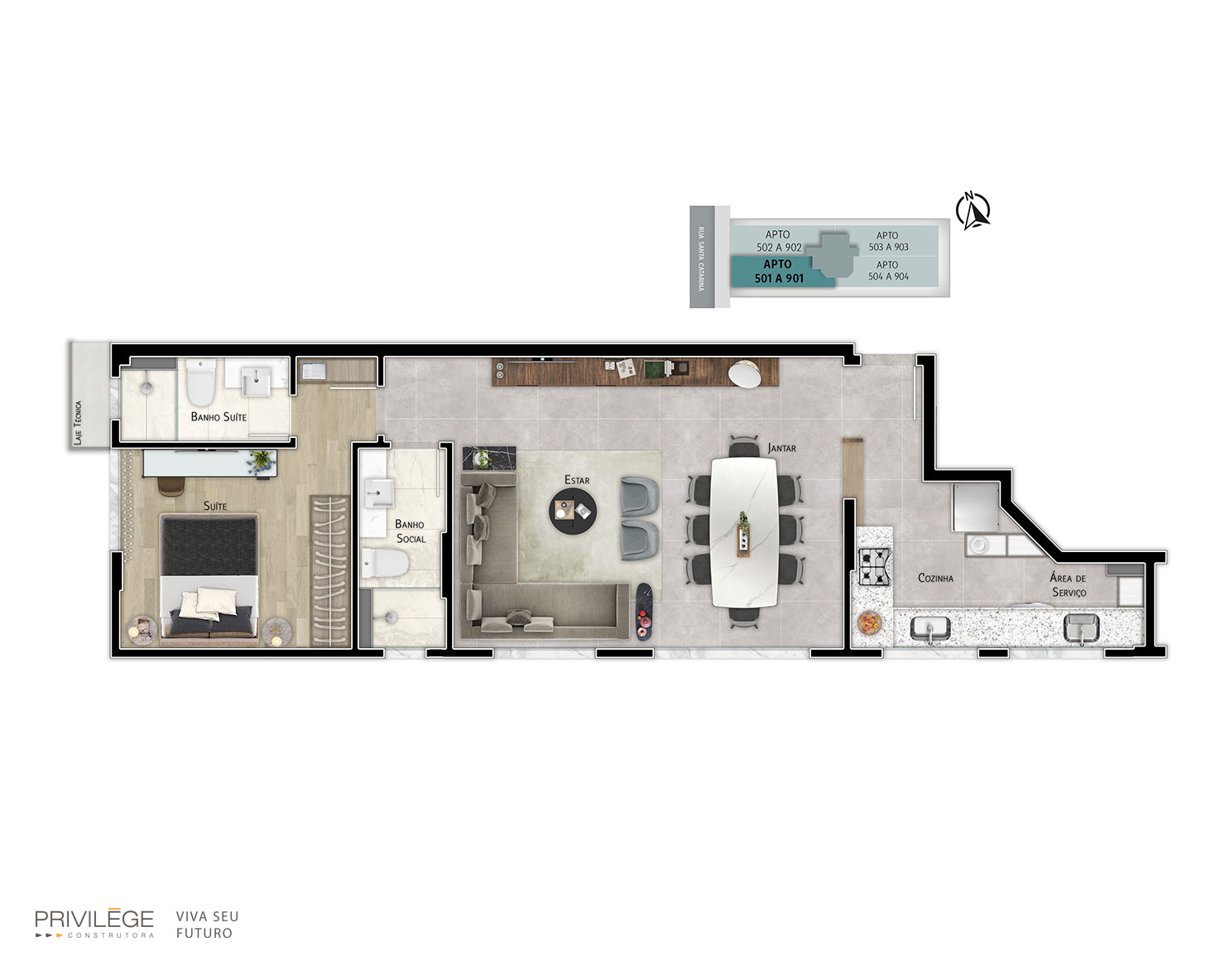 Apartamento studio 2 quartos – 501 a 901