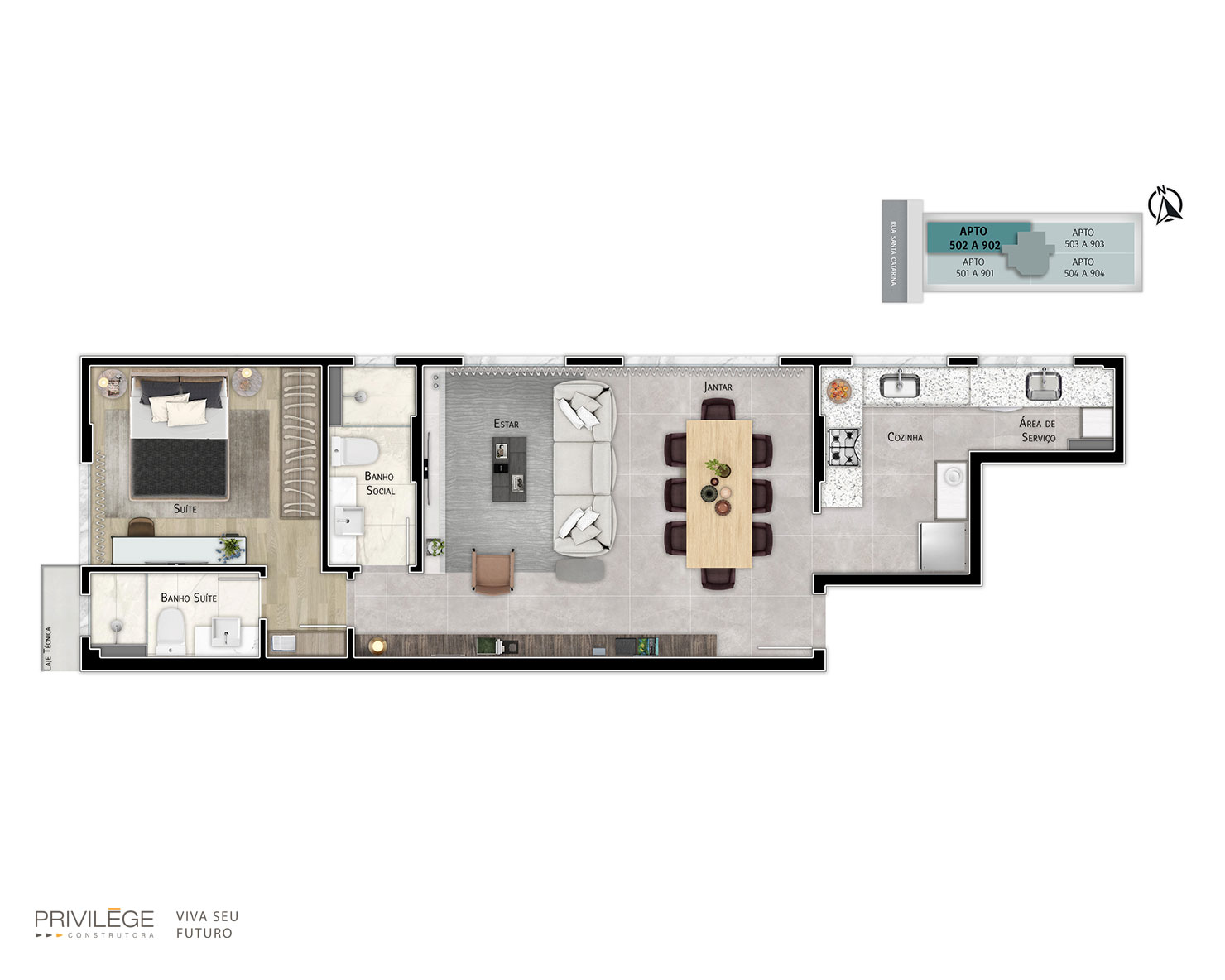 Apartamento studio 2 quartos – 502 a 902