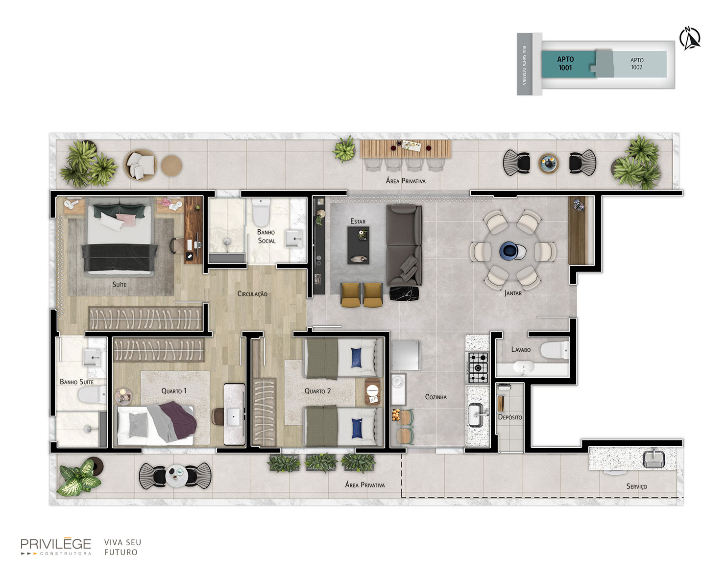 Apartamento terrace 3 quartos com cozinha integrada – 1001