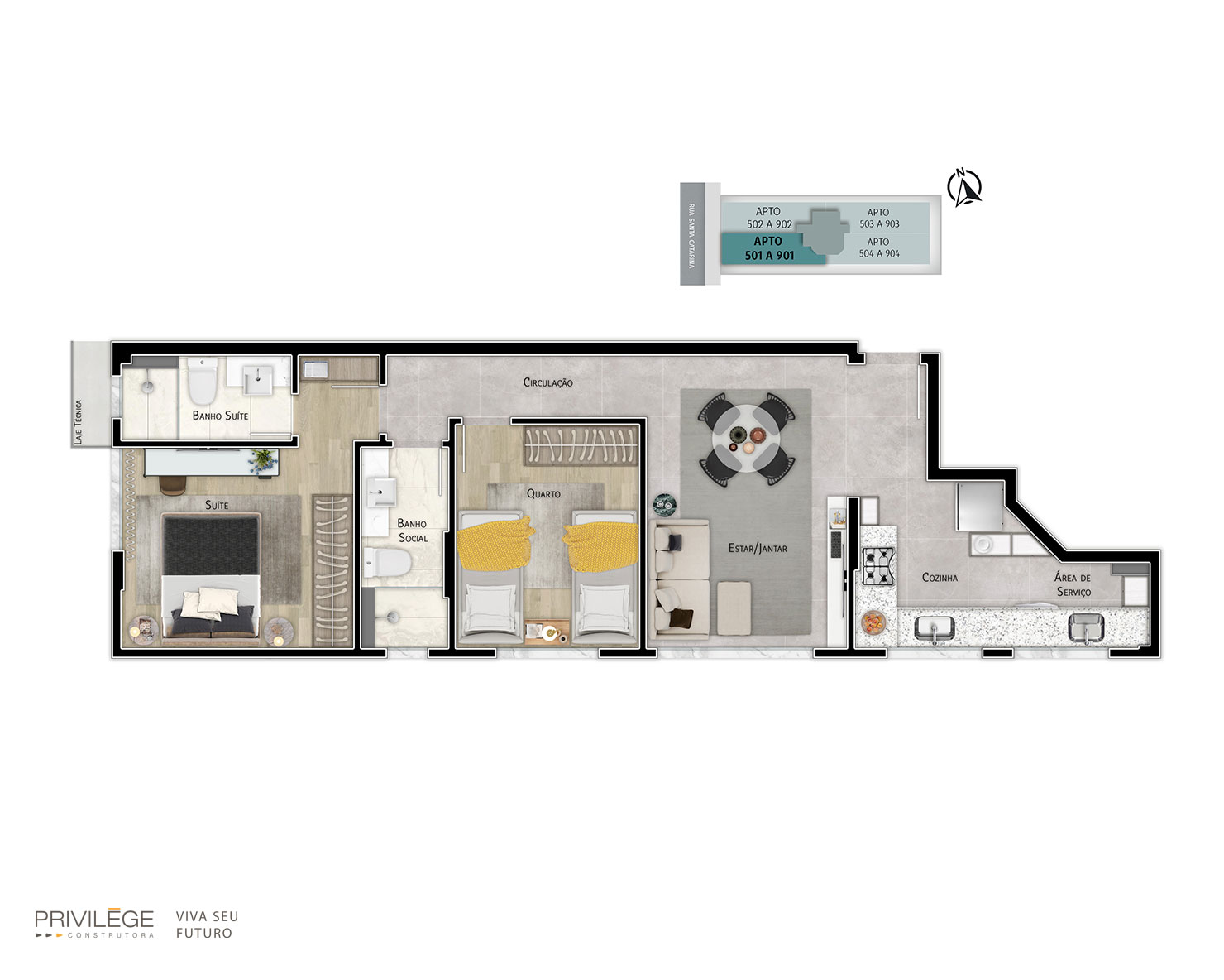 Apartamento 2 quartos – 501 a 901