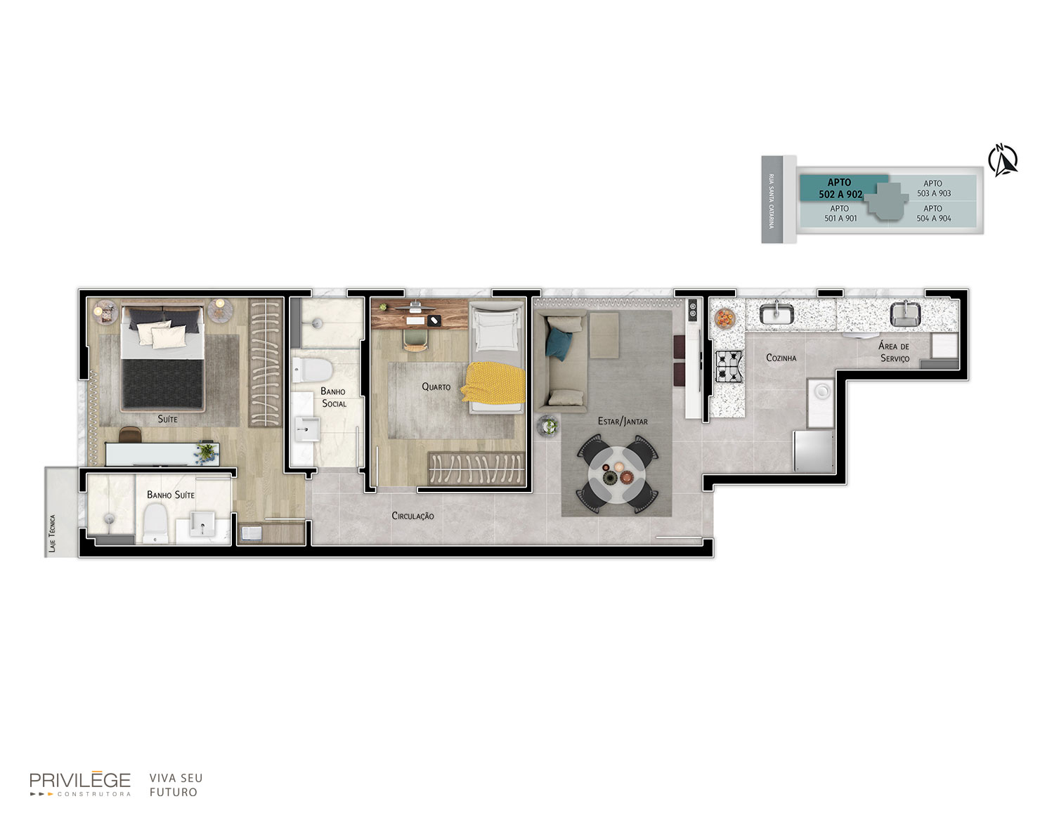 Apartamento 2 quartos – 502 a 902